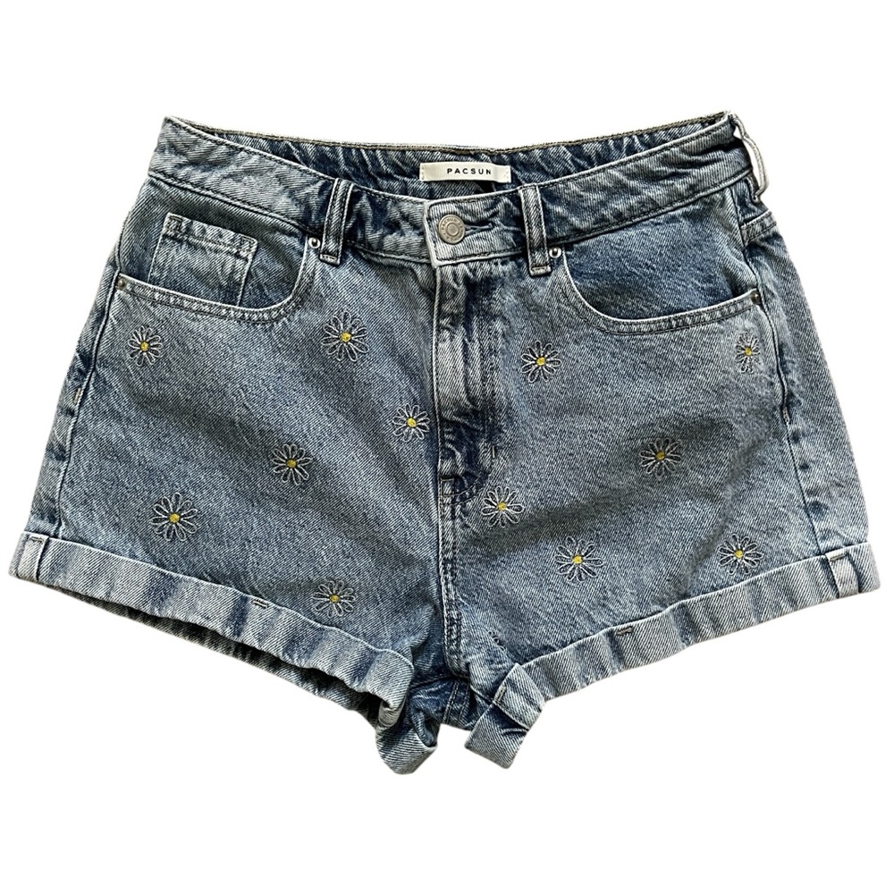 PacSun Classic Denim Embroidered Floral Jean Shorts